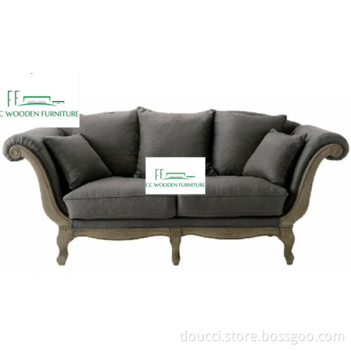 Classical French romantic three-seat sofa solid wood carved sofa sleeper sofa